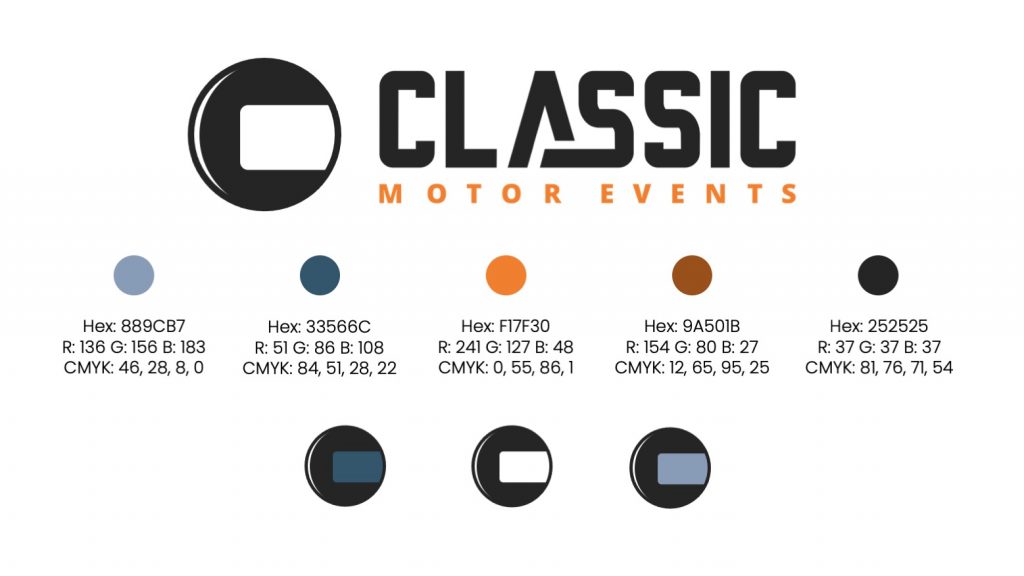 classic motor events final logo & colour palette