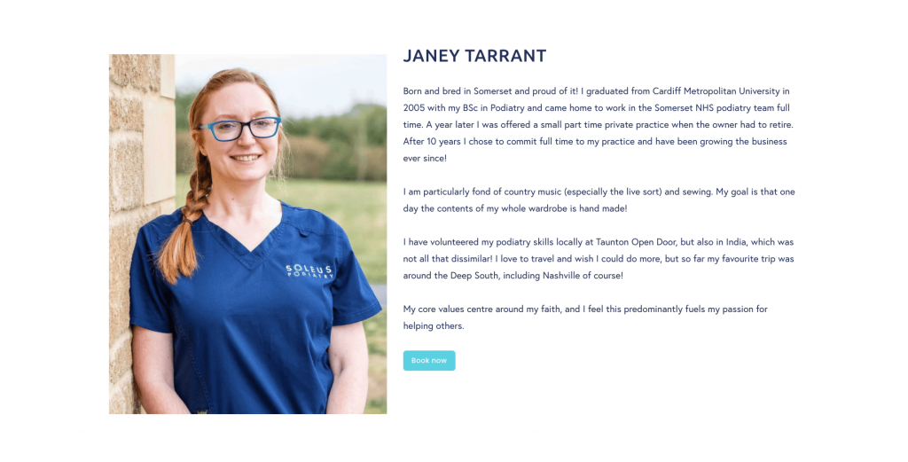janey tarrant soleus podiatry website by rikki webster ltd